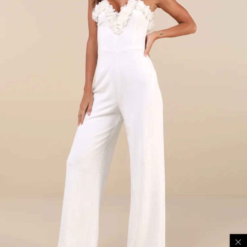 Lulu's White Floral Strapless Jumpsuit